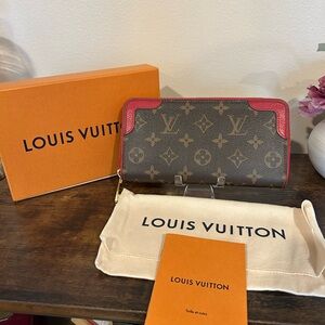 Authentic Louis Vuitton Red/Brown Monogram Wallet Includes box, dust bag, book